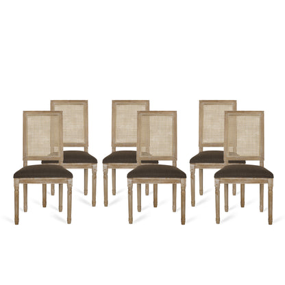 Brownell French Country Wood and Cane Upholstered Dining Chair (Set of 6)