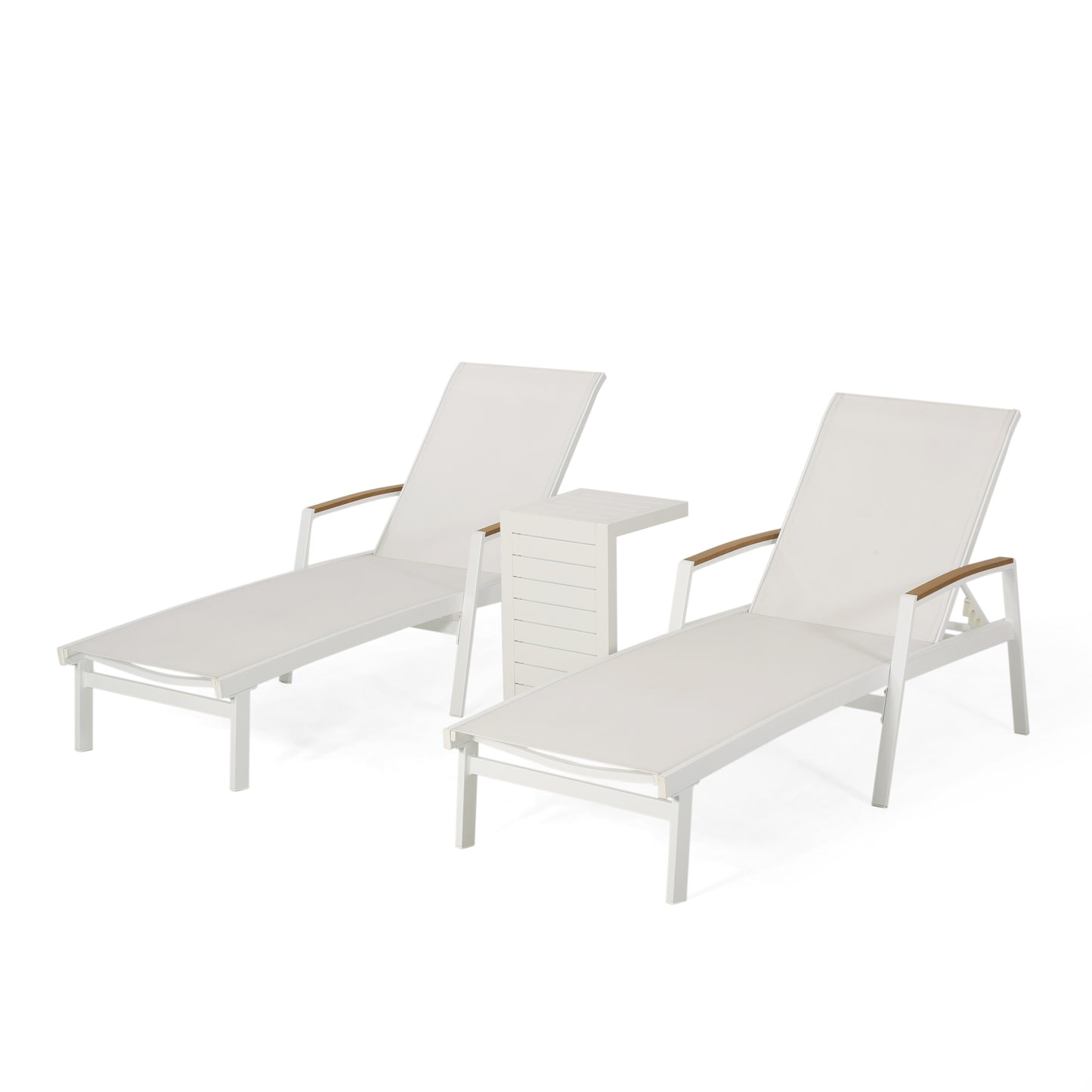 Joy Outdoor Aluminum Chaise Lounge Set with C-Shaped End Table