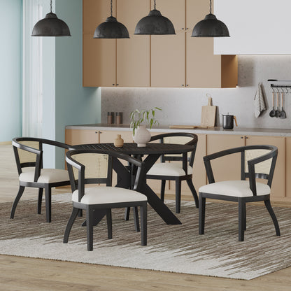 Bannock Contemporary Upholstered Wood and Cane 5 Piece Dining Set