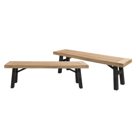 Betteravia Outdoor Acacia Wood Dining Benches, Set of 2