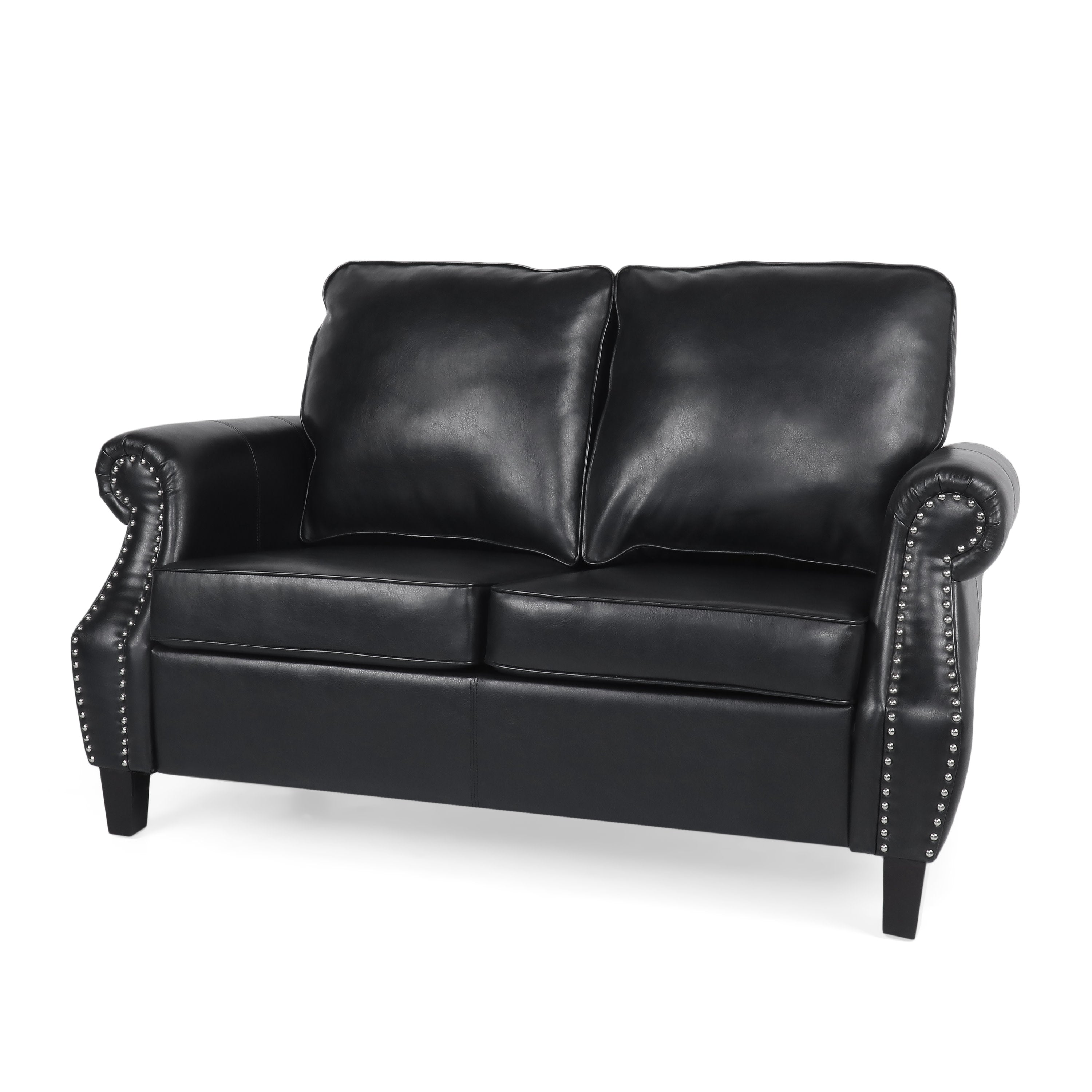 Pochelon Contemporary Faux Leather Loveseat with Nailhead Trim GDFStudio