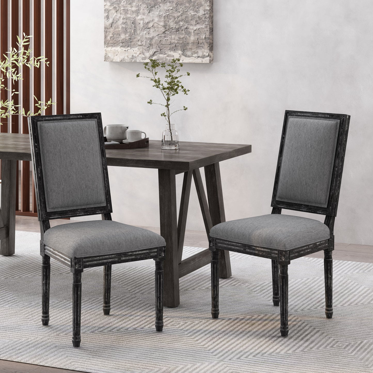 Amy French Country Wood Upholstered Dining Chair, Set of 2