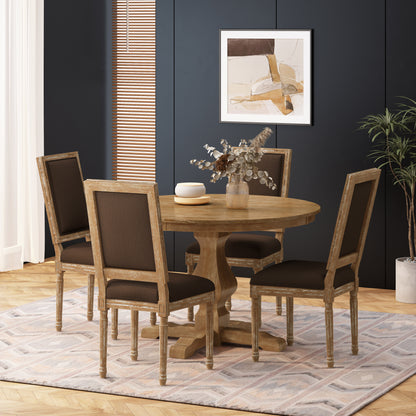 Merlene French Country Fabric Upholstered Wood 5 Piece Circular Dining Set