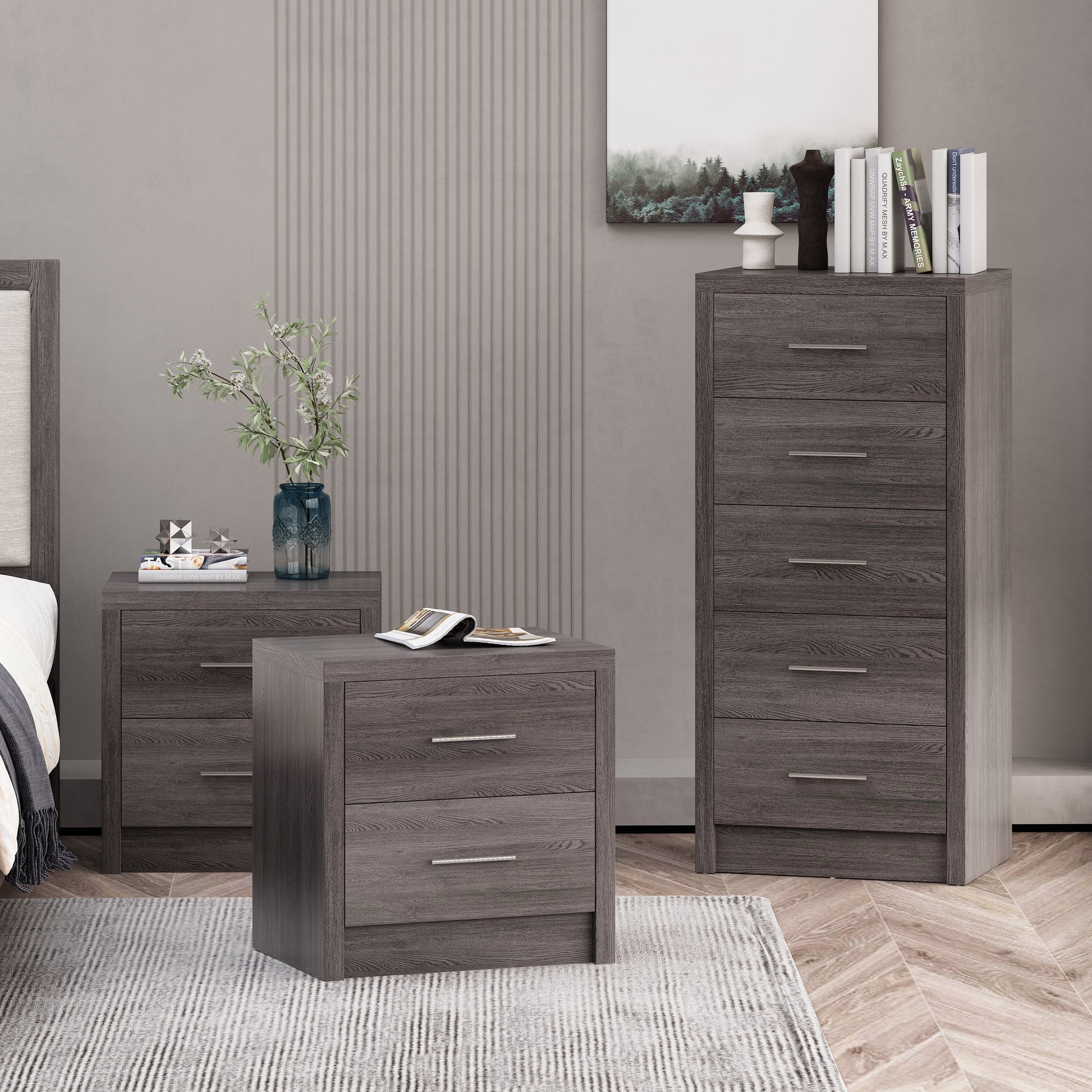 Marlette Modern 3 Piece 5 Drawer Dresser and Nightstand Bedroom Set Marlette Modern 3 Piece 5 Drawer Dresser and Nightstand Bedroom Set