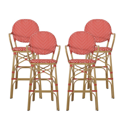 Danberry Outdoor Wicker and Aluminum 29.5 Inch French Barstools, Set of 4