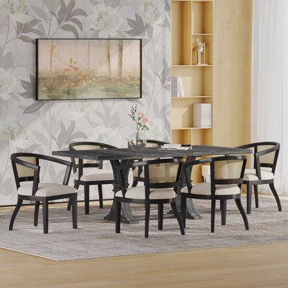 Aubrietta Traditional Upholstered Wood and Cane 7 Piece Dining Set