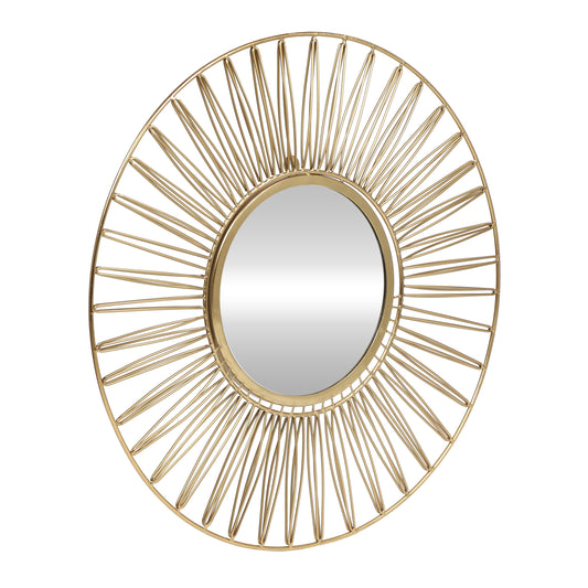 Ximen Modern Glam Handcrafted Round Sun Wall Mirror, Gold
