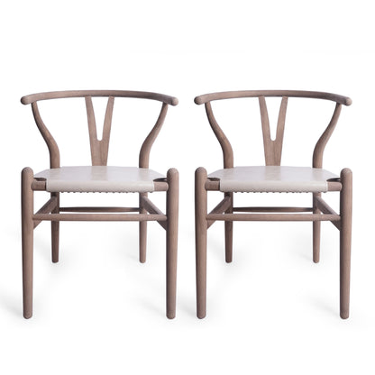 Quince Mid Century Boho Ash Wood Dining Chairs, Set of 2