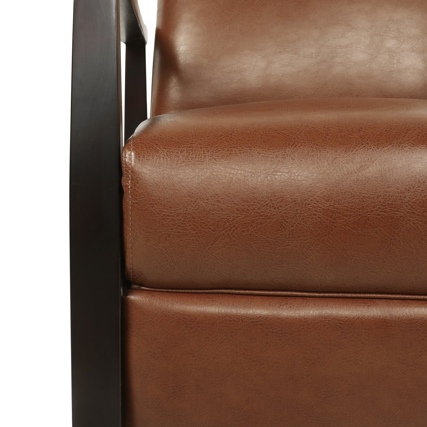 Mugo Mid Century Modern Faux Leather Upholstered Wood Pushback Recliner