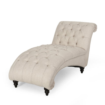 Meigs Varnell Contemporary Fabric Button Tufted Chaise Lounge