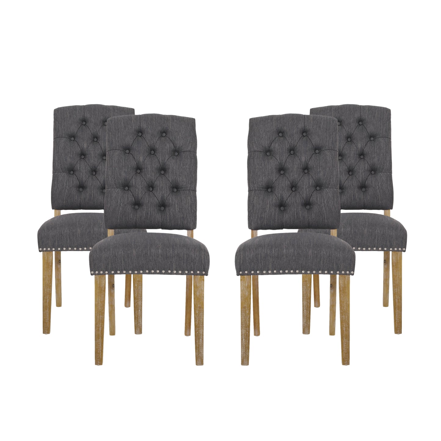 Frances Contemporary Fabric Tufted Dining Chairs with Nailhead Trim, Set of 4