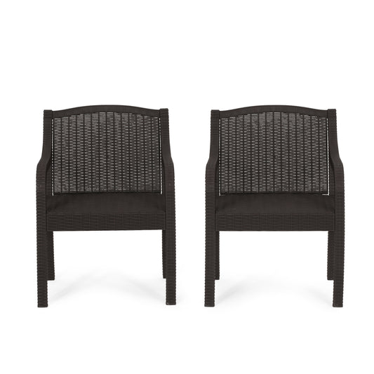Covecrest Outdoor Faux Wicker Dining Chairs, Set of 2, Dark Brown