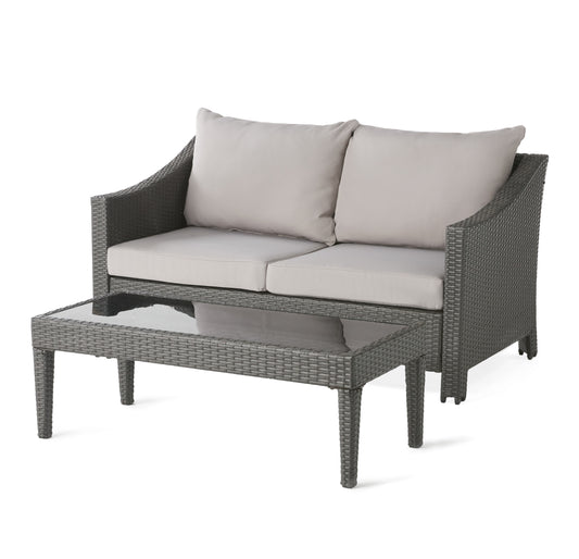 Aspen Outdoor Wicker Loveseat and Coffee Table with Cushions