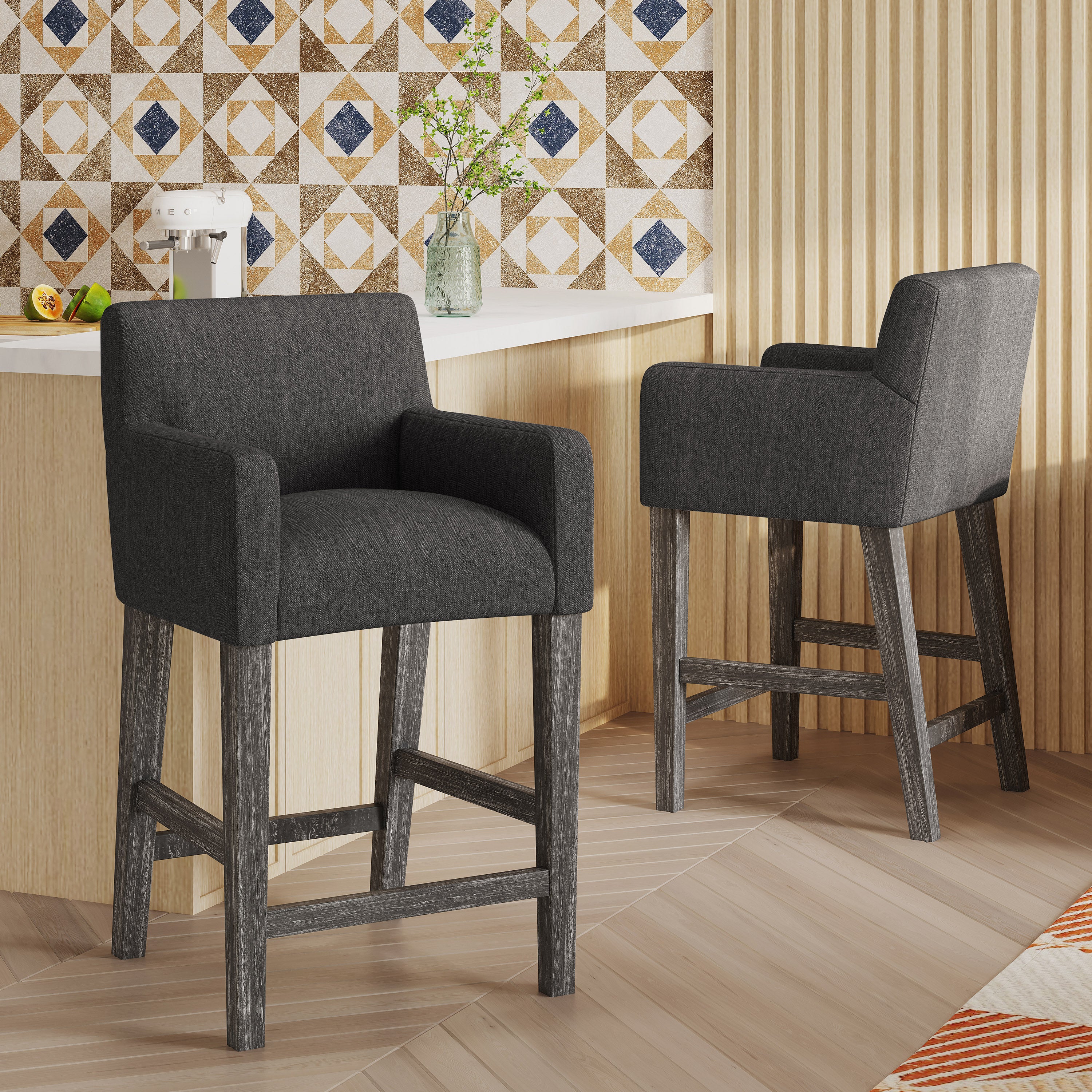 Chaparral Contemporary Fabric Upholstered Wood 26 inch Counter Stools Set of 2