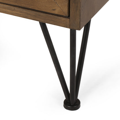 Merlack Contemporary End Table with Storage, Walnut, Natural, and Black