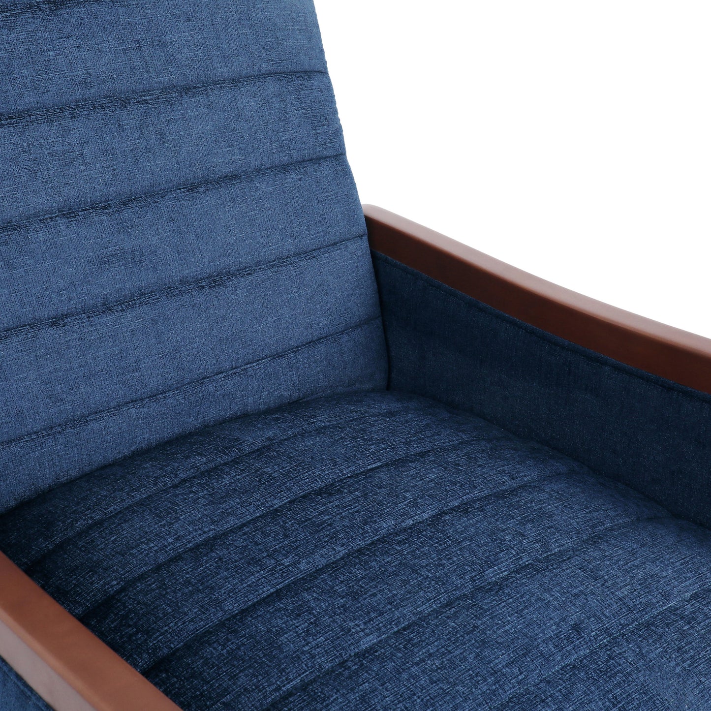 Mendota Mid Century Modern Fabric Channel Stitch Wood Pushback Recliner