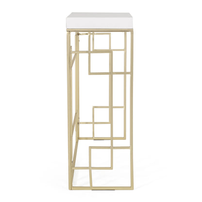 Filly Modern Glam Geometric Console Table, Gold and White