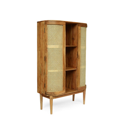 Malquin Handmade Acacia Wood and Cane 3 Shelf Bookcase, Natural
