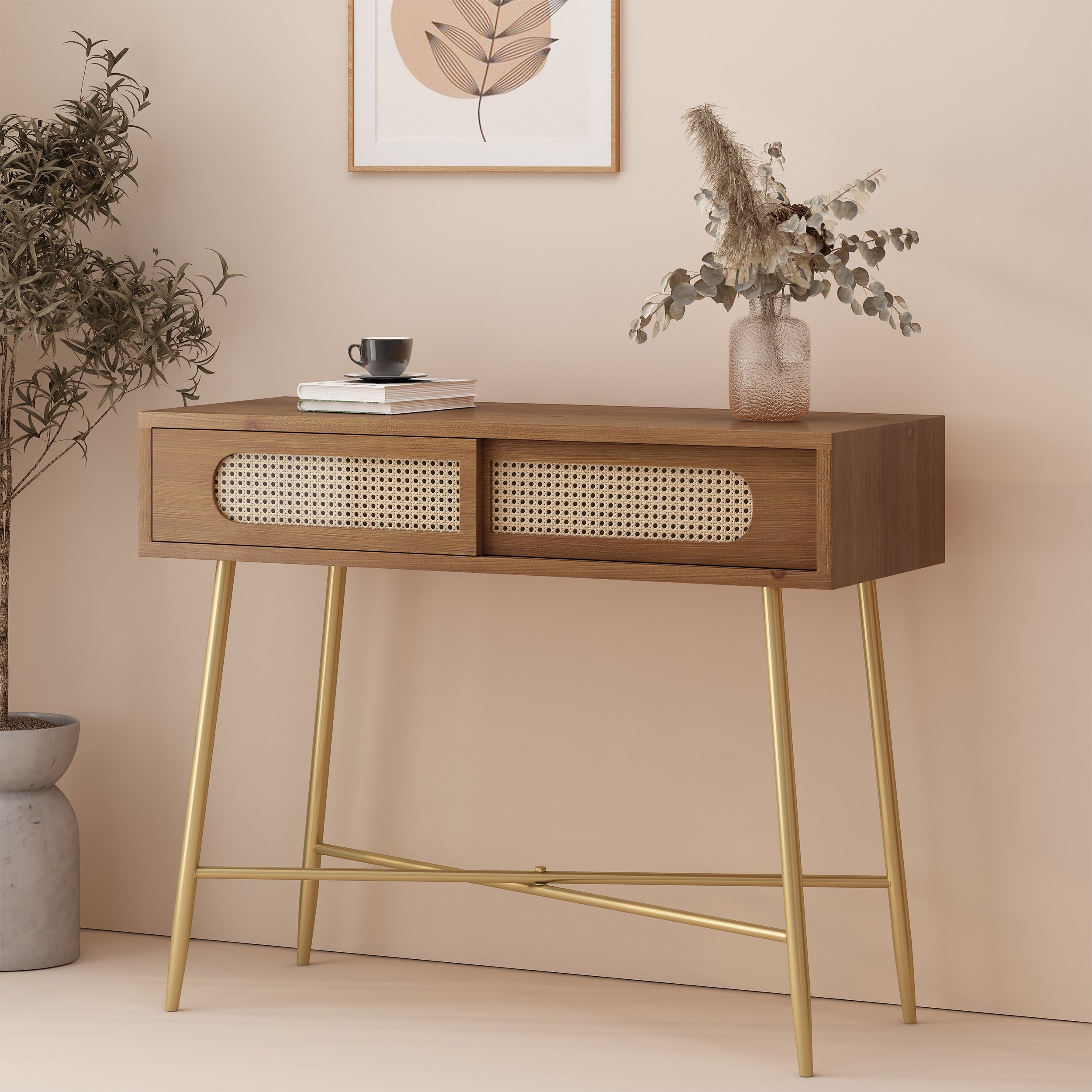 Walnut and deals gold console table