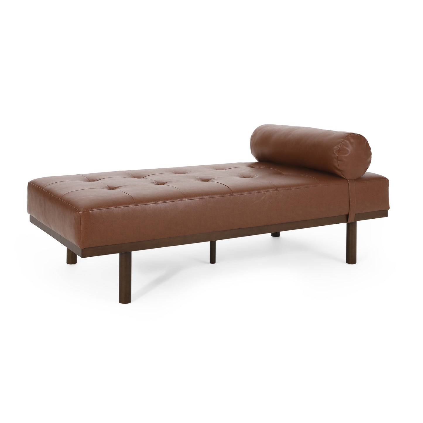 Elmore Mid Century Modern Faux Leather Tufted Chaise Lounge with Bolster Pillow