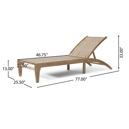 Stetson Outdoor Acacia Wood and Flat Wicker Chaise Lounge
