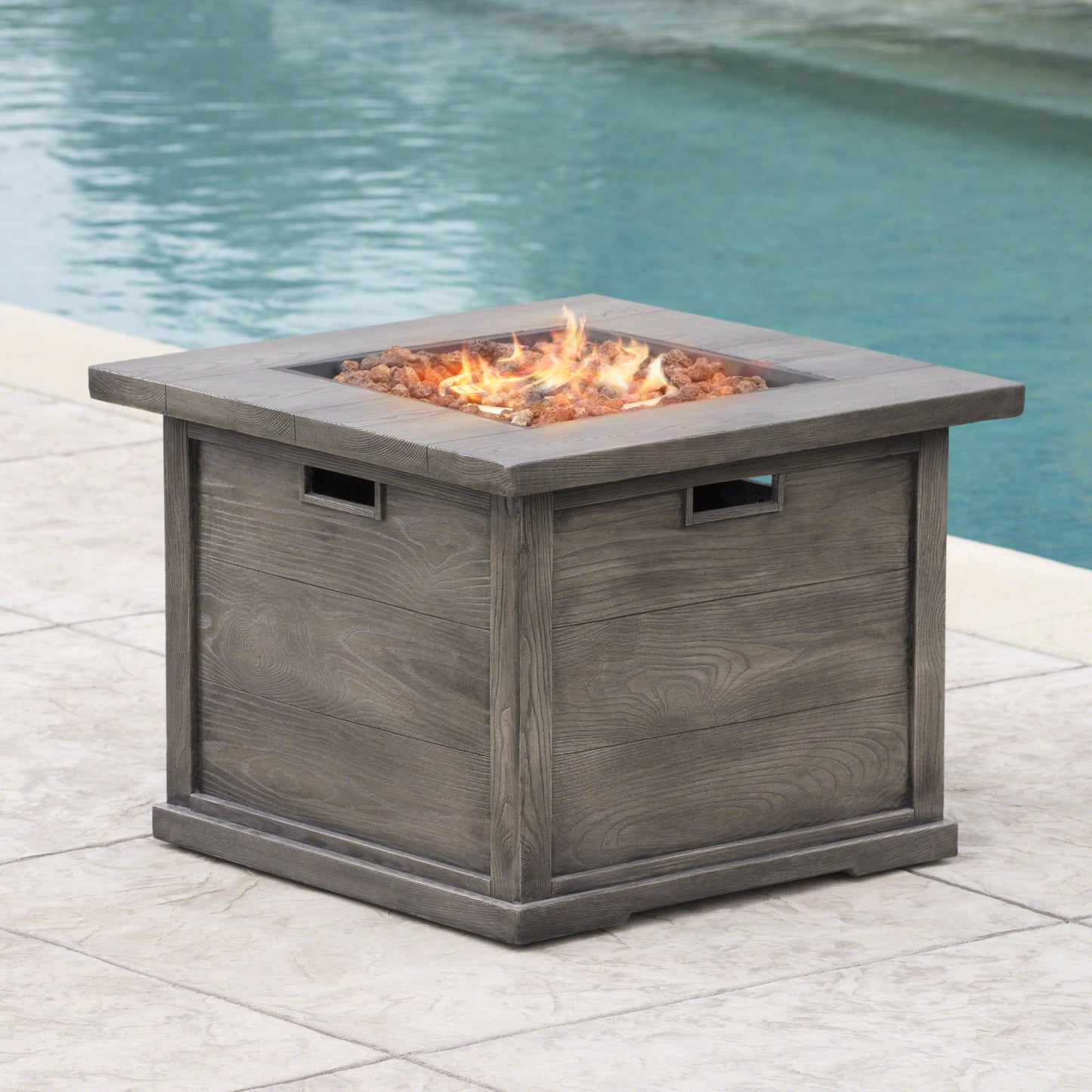Ellesmere Outdoor Wood Patterned Square Gas Fire Pit