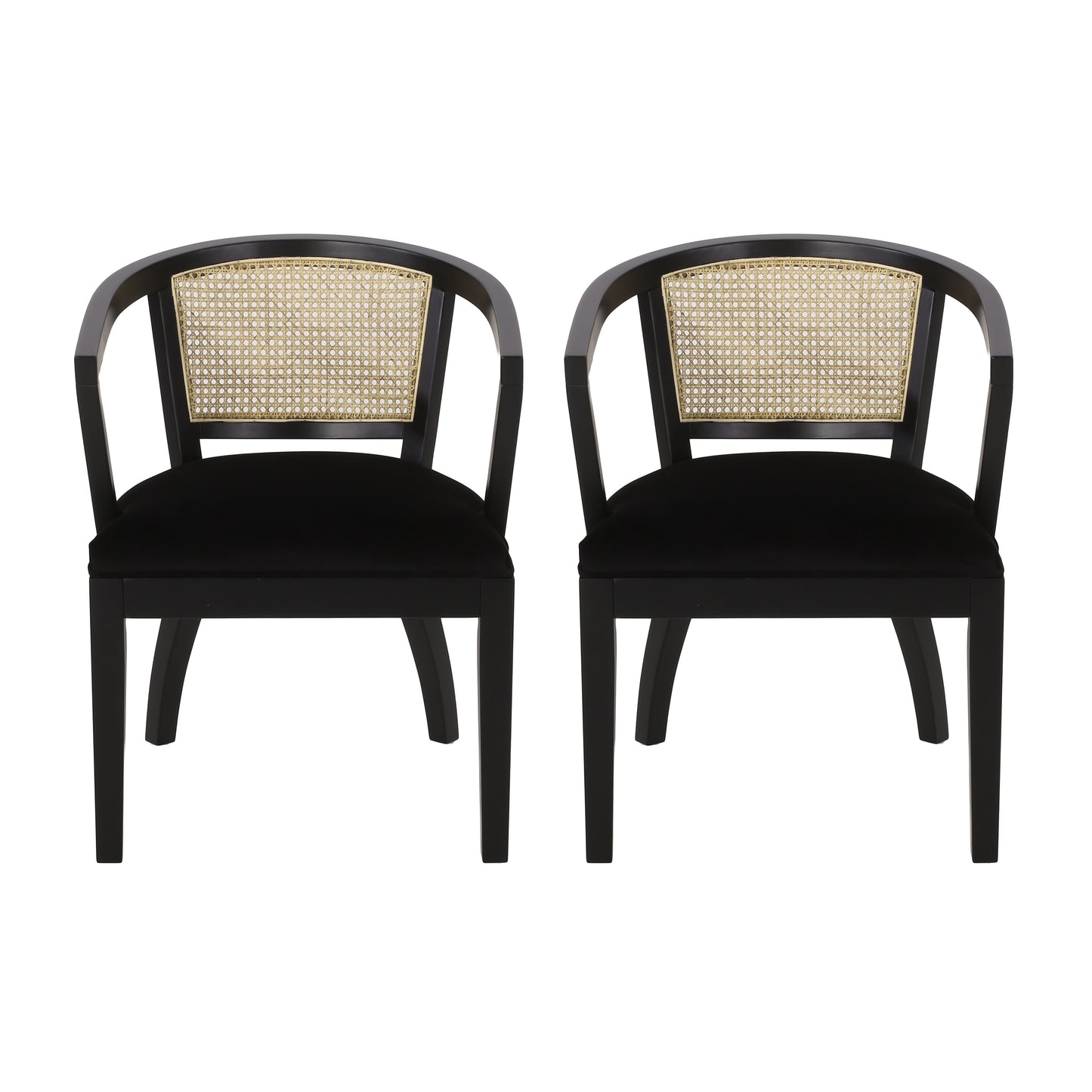 Delwood Traditional Upholstered Wood and Cane Dining Chairs, Set of 2