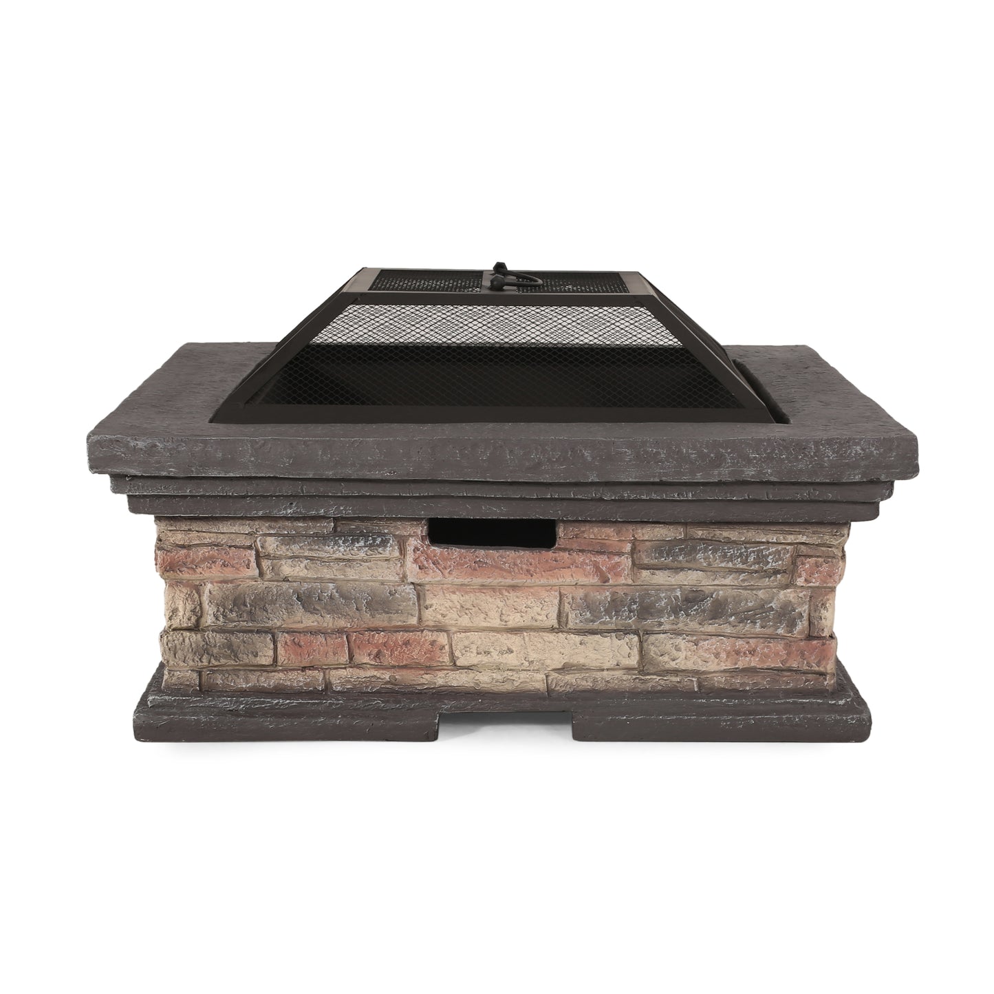 Neosho Outdoor Lightweight Concrete Wood Burning Square Fire Pit, Stone Finish