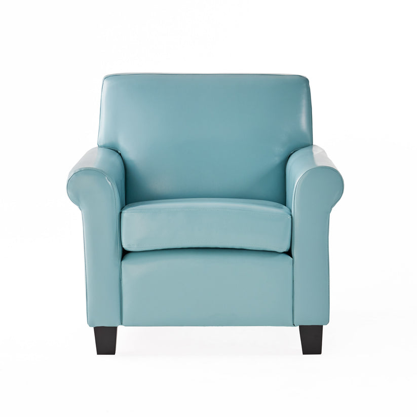 Addison Contemporary Teal Blue Leather Club Chair with Scrolled Arms ...