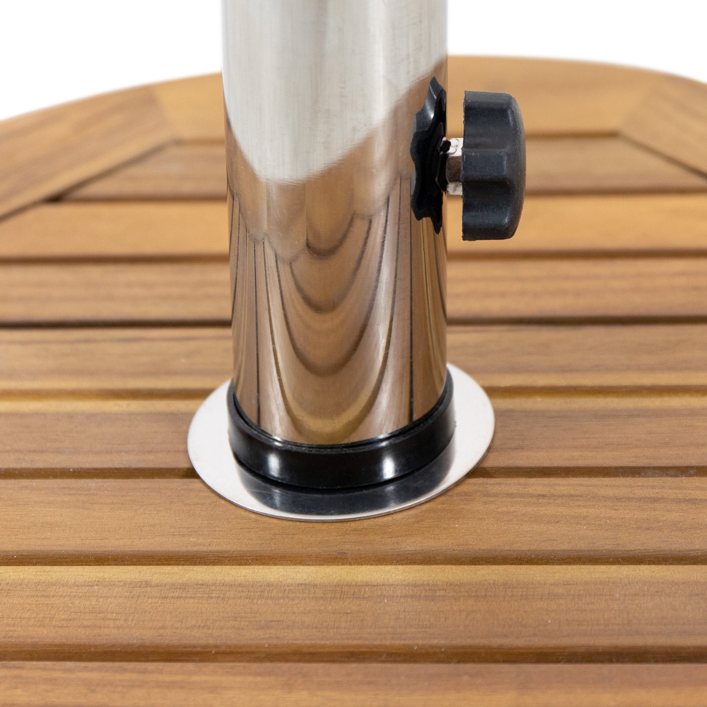 Bucy Outdoor 33lb Acacia Wood Circular Umbrella Base with Stainless Steel Tube, Teak
