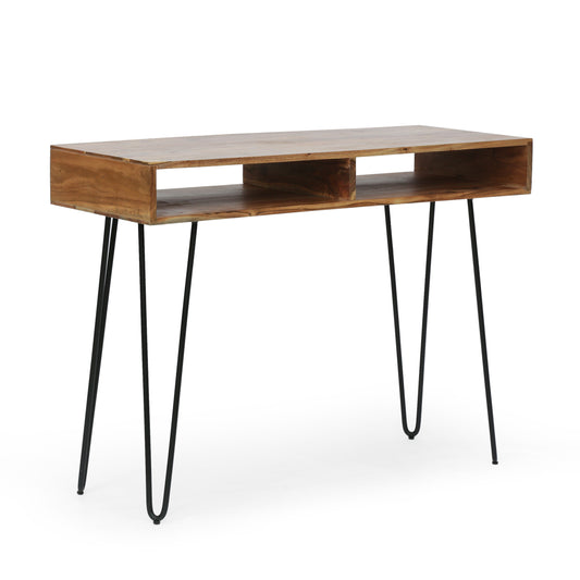 Reidsville Modern Industrial Handcrafted Acacia Wood Storage Desk with Hairpin Legs