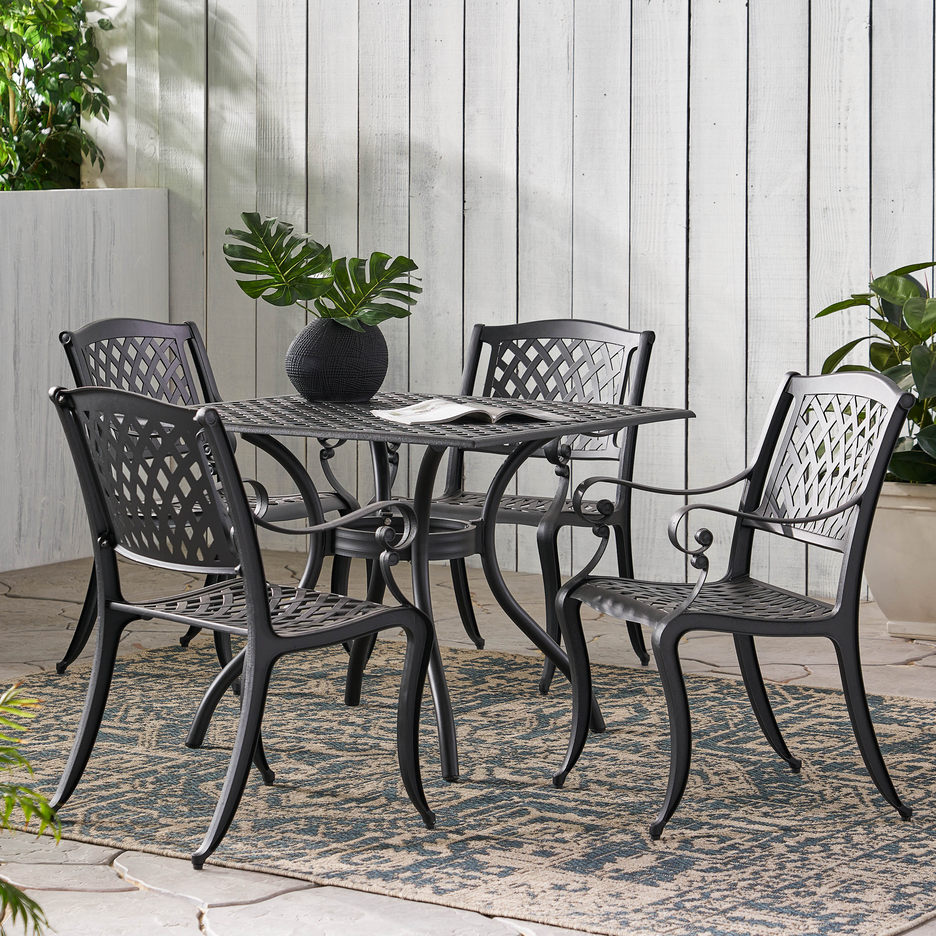 Marietta Traditional Outdoor 5 Piece Black Sand Cast Aluminum