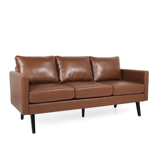 Dowd Mid Century Modern Faux Leather 3 Seater Sofa