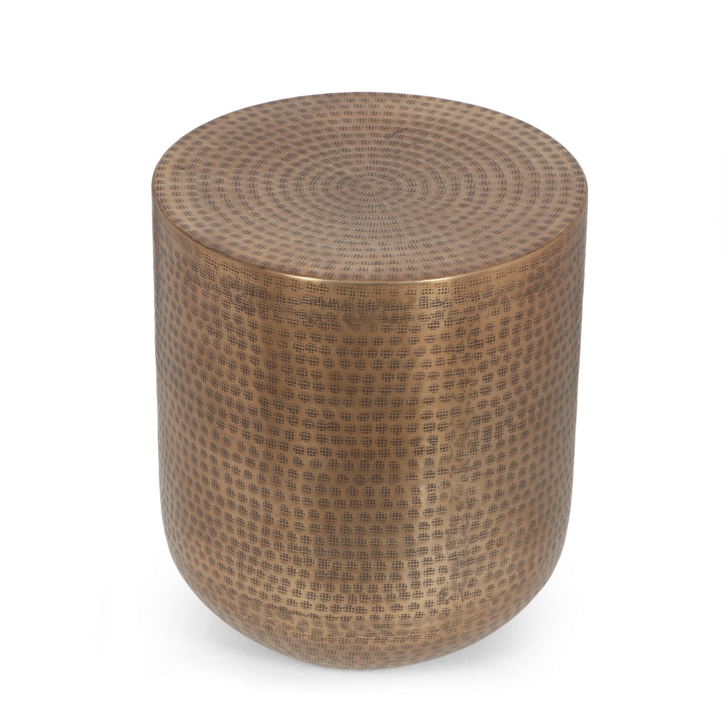 Weichman Handcrafted Boho Aluminum Drum Side Table, Aged Brass