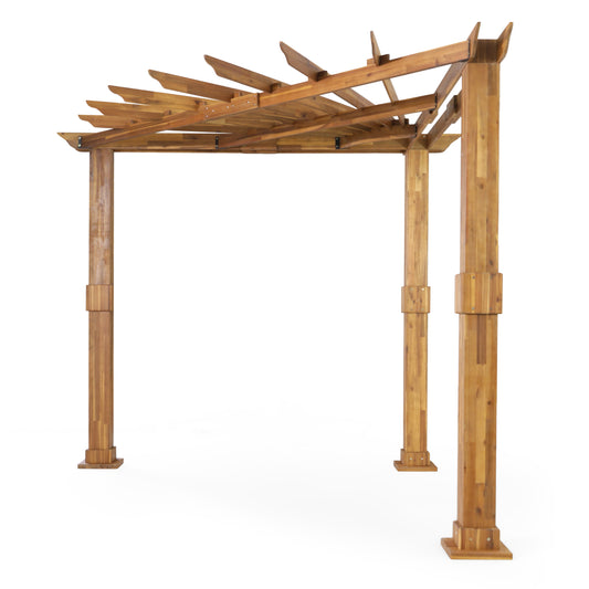 Cardan Outdoor Acacia Wood Triangle Pergola, Teak and Black