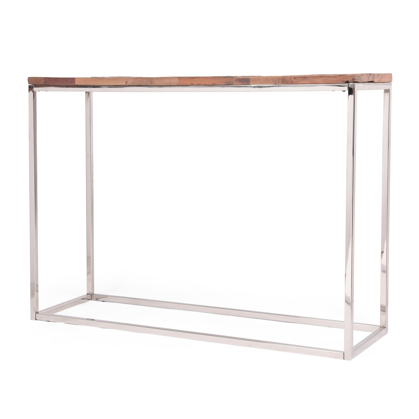 Brockton Boho Glam Handcrafted Wood Console Table, Natural and Silver