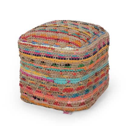 Kemp Handcrafted Boho Fabric Cube Pouf