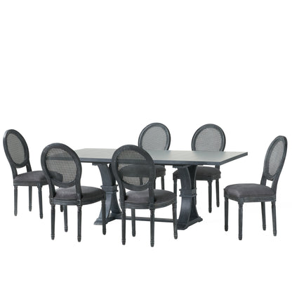 Lintz French Country Wood and Cane 7-Piece Expandable Dining Set