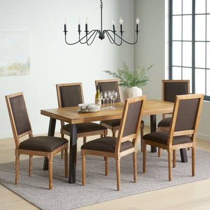 Tengren Farmhouse Fabric Upholstered Wood and Iron 7 Piece Dining Set