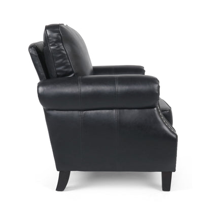 Burkehaven Contemporary Faux Leather Club Chair with Nailhead Trim