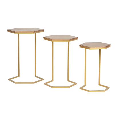 Mableton Boho Glam Handcrafted Hexagon C-Shaped Nesting Tables (Set of 3)