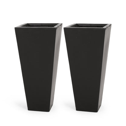 Toland Outdoor Modern Cast Stone Planters (Set of 2)