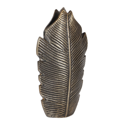 Wauford Handmade Aluminum Leaf Vase, Antique Brass