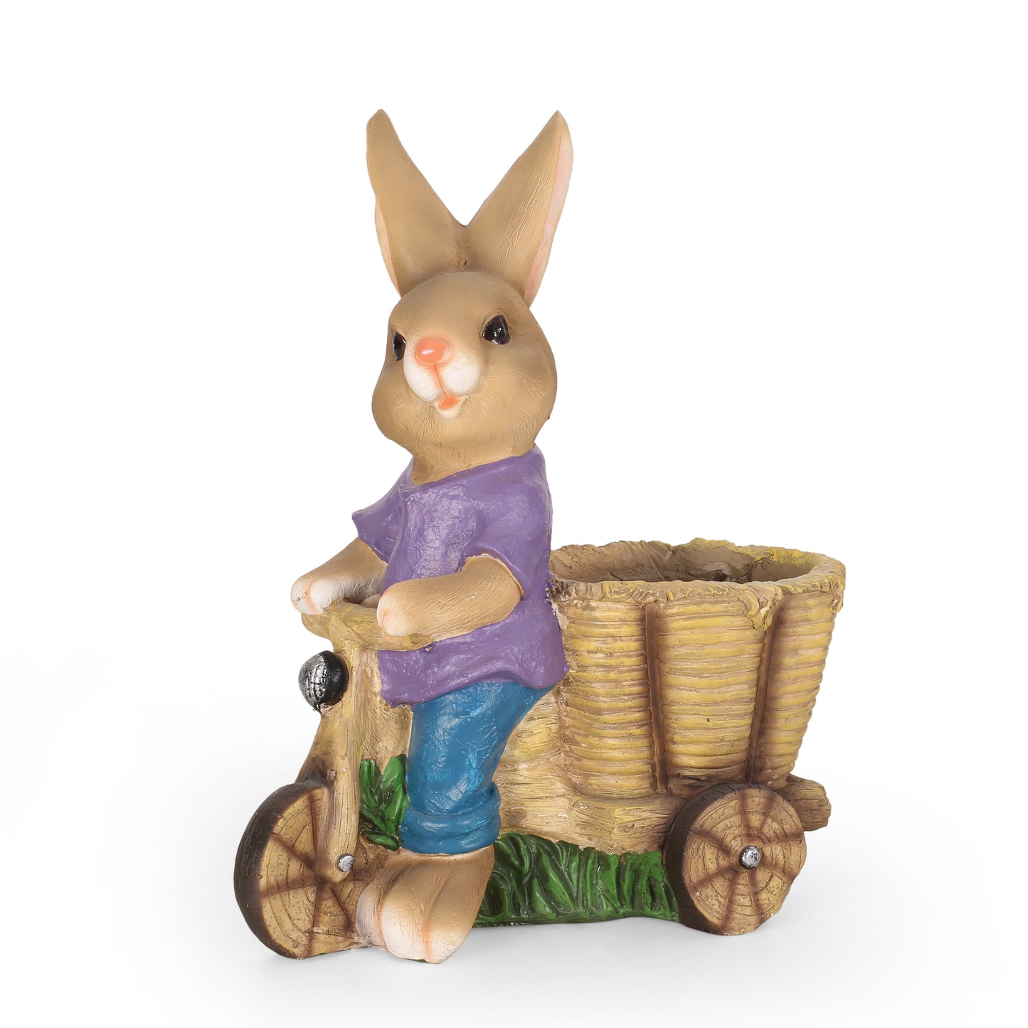 Randy Outdoor Decorative Rabbit Planter, Brown and Blue