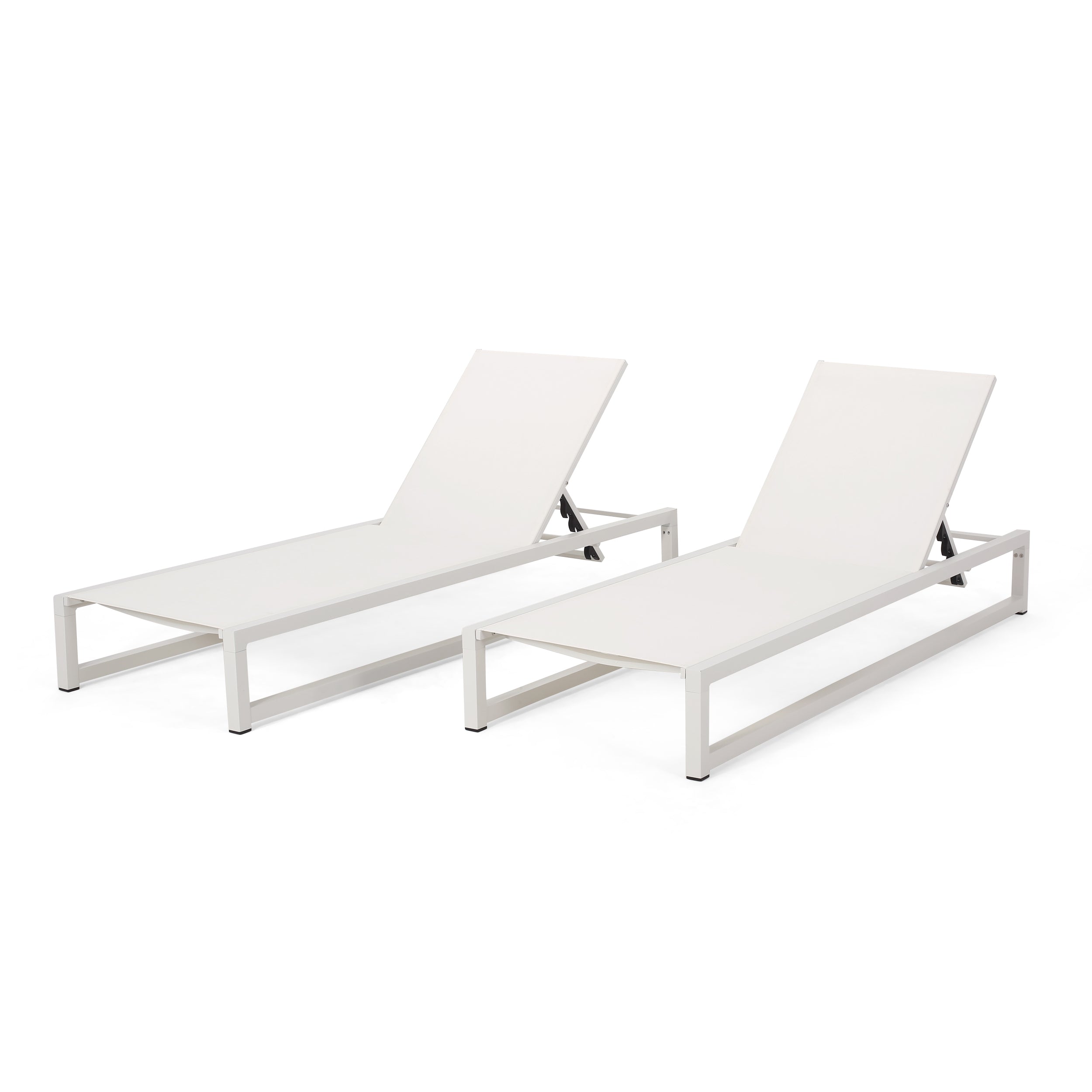 Moderna Outdoor Aluminum Chaise Lounge with Mesh Seating Set of 2