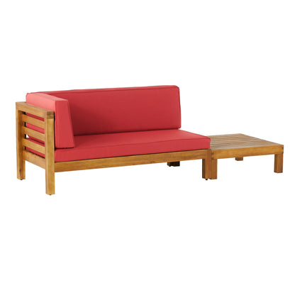 Cascada Outdoor Acacia Wood Left Arm Loveseat and Coffee Table Set with Cushion