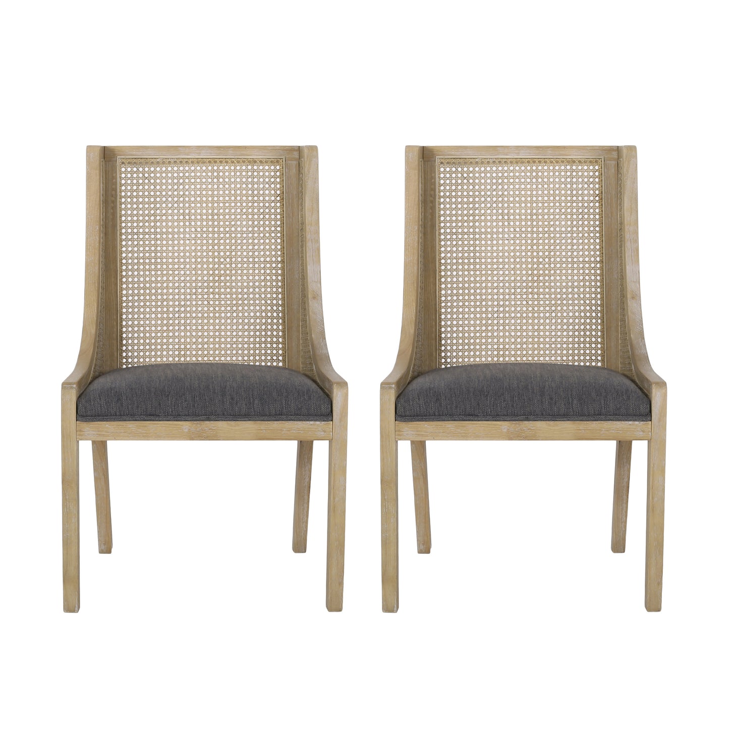 Wendell Rustic Cane and Wood Upholstered Dining Chairs, Set of 2