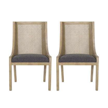 Wendell Rustic Cane and Wood Upholstered Dining Chairs, Set of 2