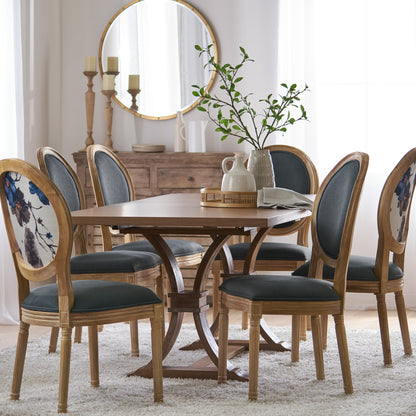 Dason French Country Fabric Upholstered Wood 7 Piece Dining Set
