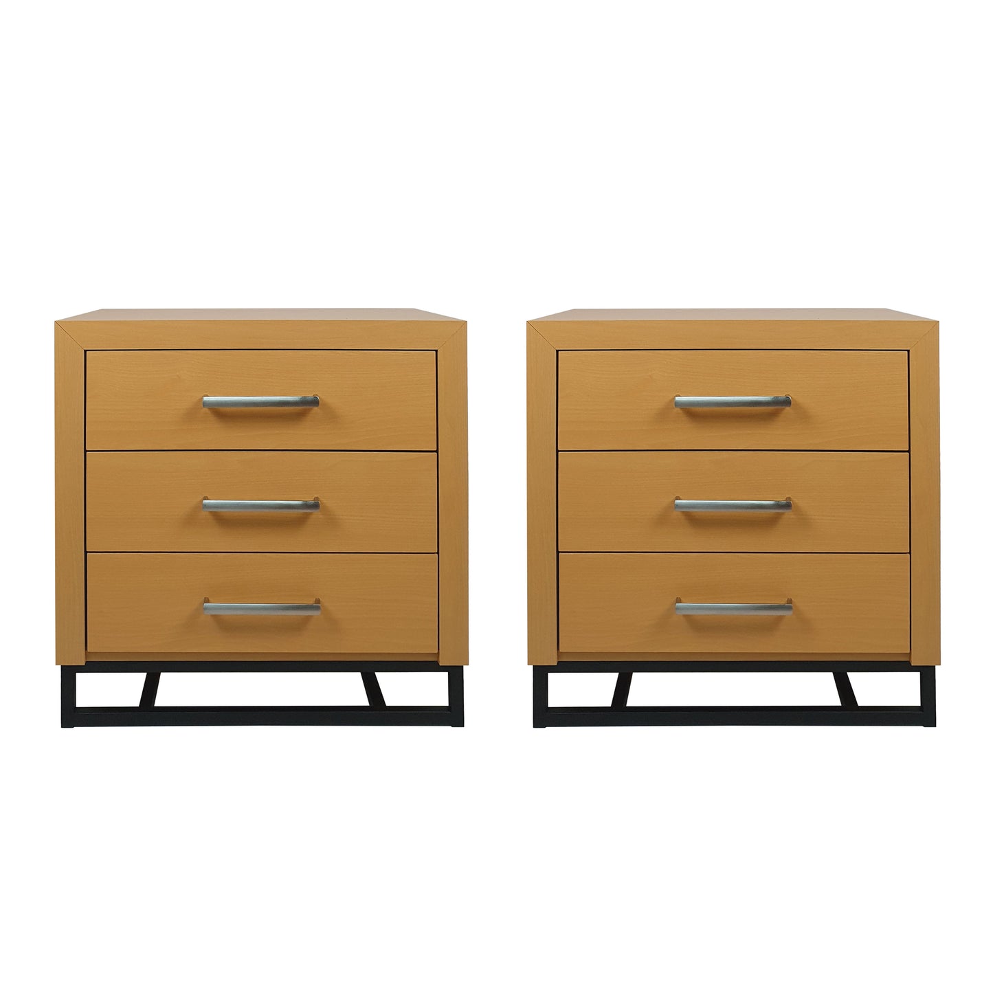 Borah Contemporary Faux Wood 3 Drawer Nightstand, Set of 2